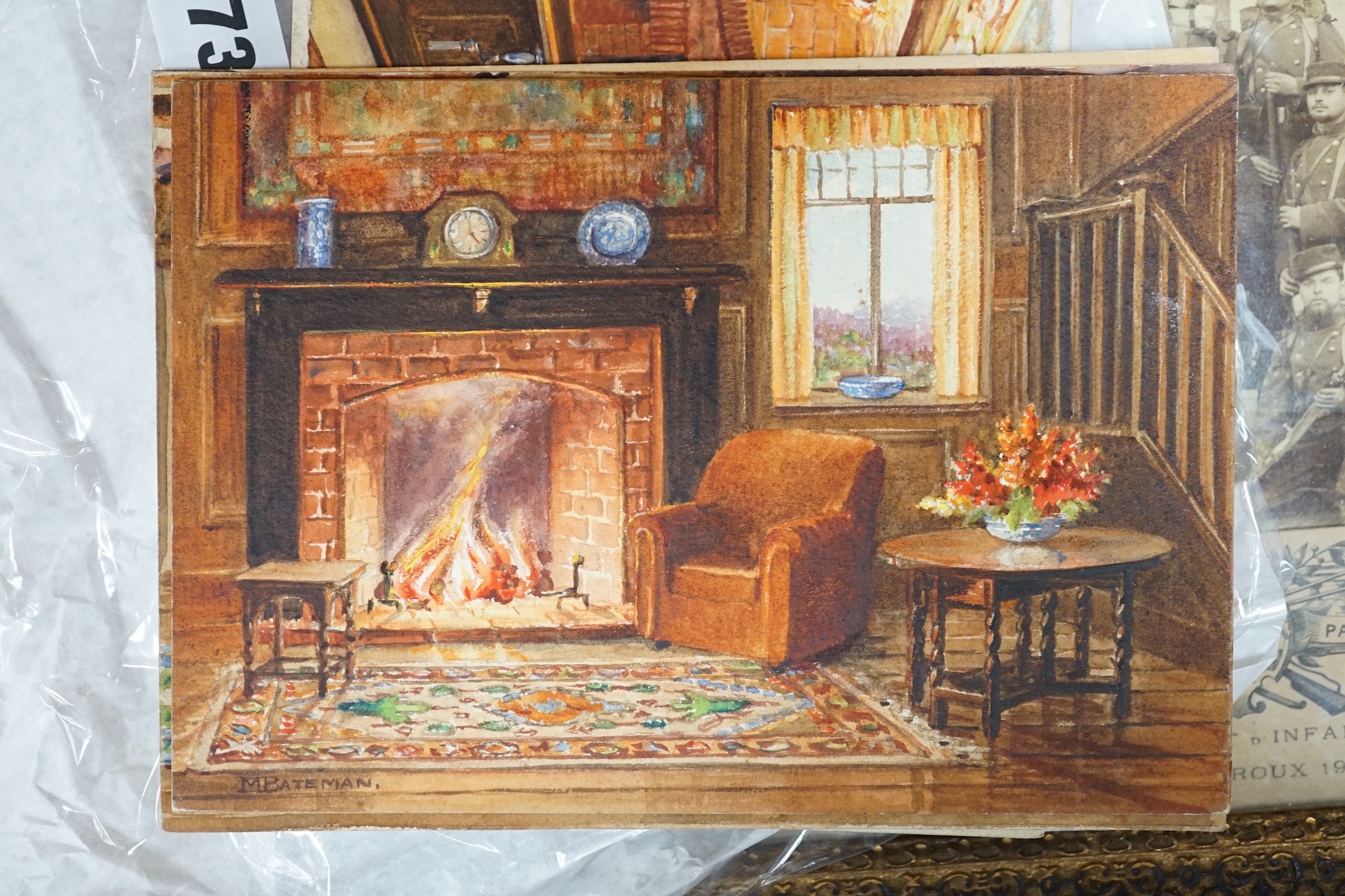 Marjorie Bateman, set of seven original watercolour artworks for postcards, Cottage interiors, largest 19.5 x 14cm, unframed